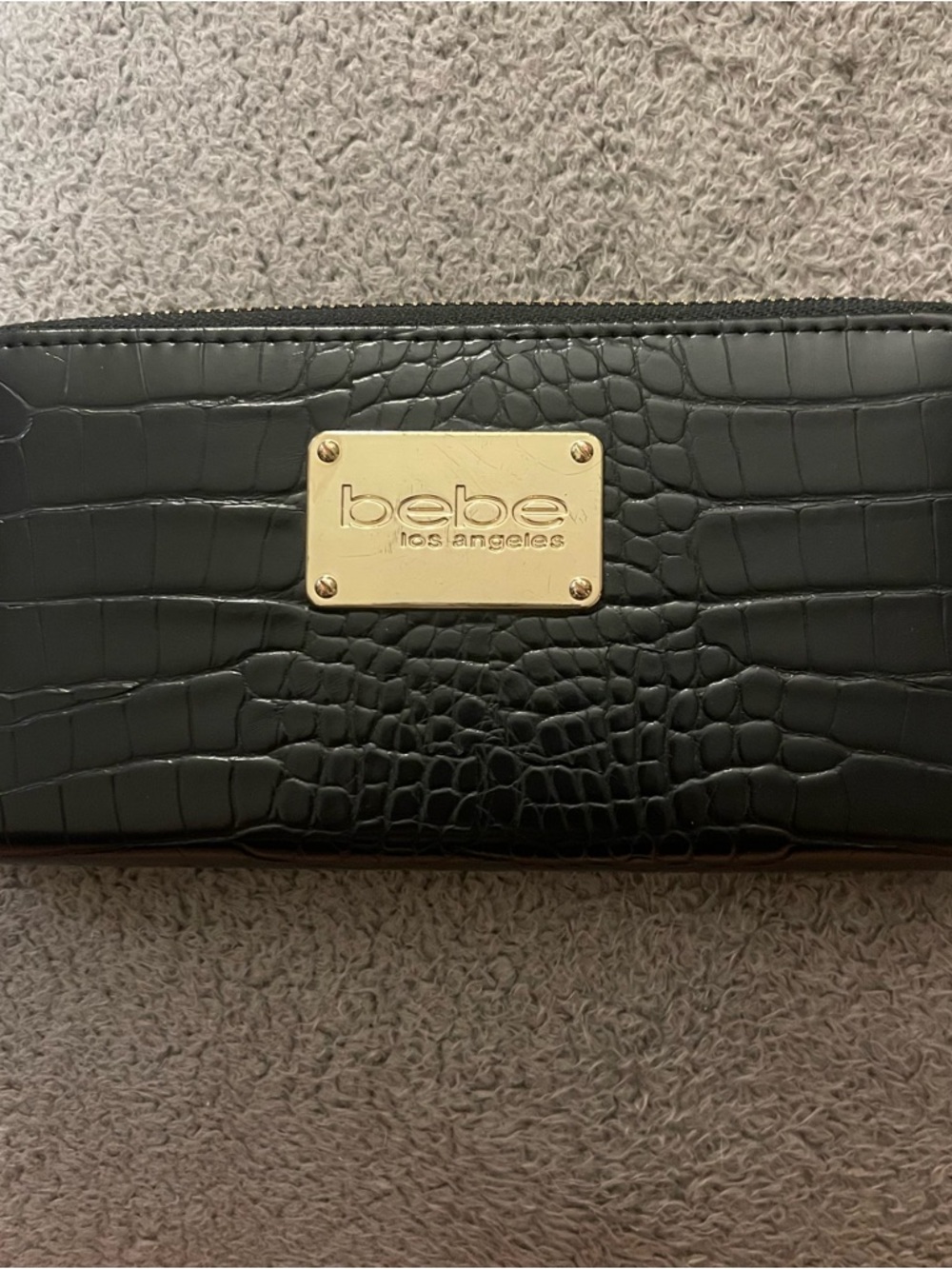 Bebe black Croc-Embossed zip around Wallet with Gold front Plate